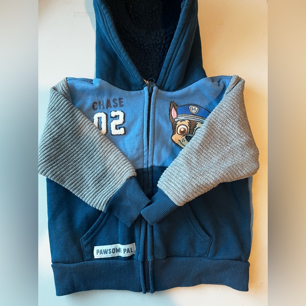 Paw Patrol Chase Zip Up Hoodie Jacket Toddler Boy - Size 3T - Blue Grey - Picture 3 of 7